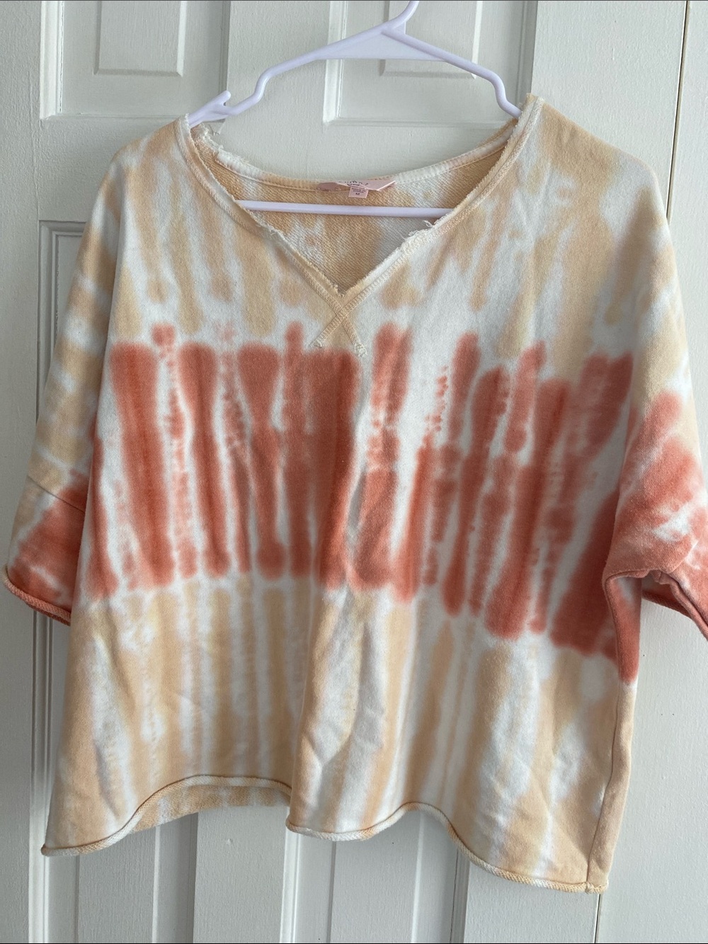 Relaxed Tie-Dye Short Sleeve Top in Peach & Cream